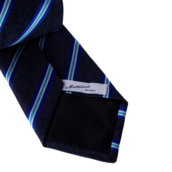 MATTABISCH BLUE MULTI & WHITE STRIPED TIE | MENS - Picture 4 of 4